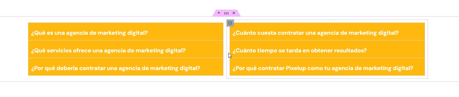 Acordeones de elementor cerrados